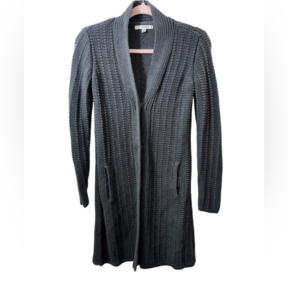 CAbi Stay Cozy Gray Longline Duster cardigan